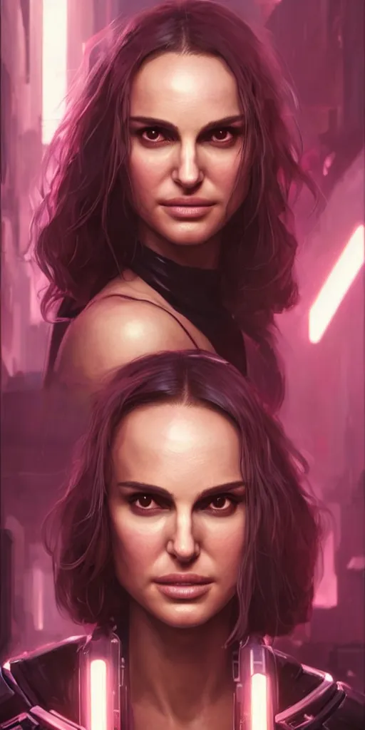 Image similar to portrait of Natalie Portman as a character in arabian Cyberpunk 2077, looking at camera, intricate, dystopian, sci-fi, extremely detailed, digital painting, artstation, concept art, smooth, sharp focus, illustration, intimidating lighting, incredible art by artgerm and greg rutkowski and alphonse mucha and simon stalenhag