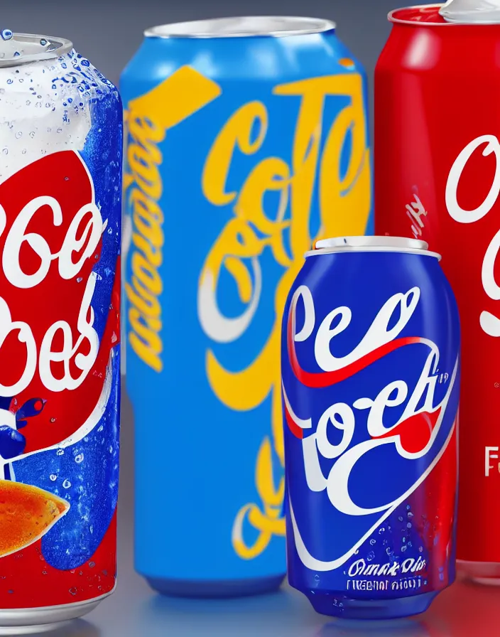 Image similar to Pepsi vs Coke vs Fanta vs Water, hyper realism, high detail, octane render, 8k, depth of field