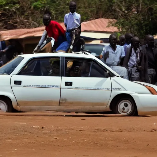 Prompt: Ted Cruz driving a Toyota Corolla in Kenya, highly detailed, oil