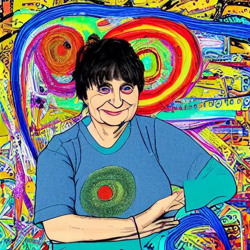 Prompt: agnes varda in the style of daniel johnston and outsider art, no photo, 4k