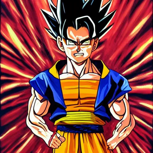 Image similar to Super Saiyan William Dafoe, painting