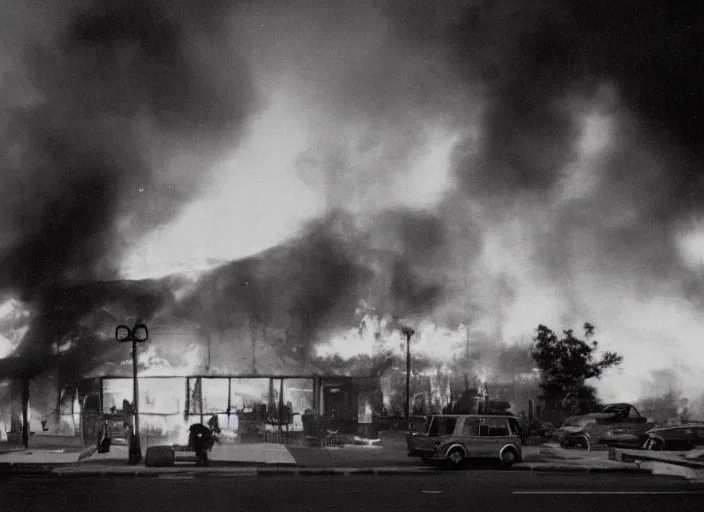 Image similar to an overexposed kodak 500 photograph of a bingo hall on fire, muted greenish blue colors