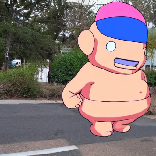 Prompt: majin buu in google street view