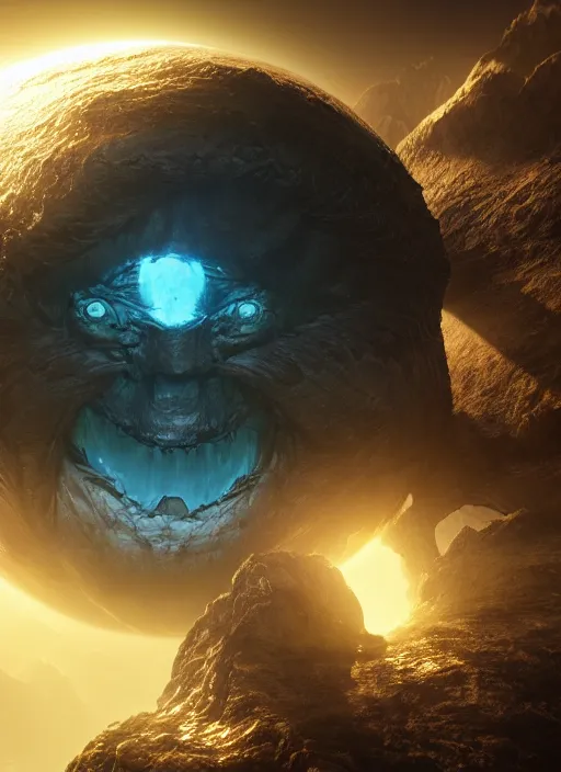 Prompt: planet with a face, ultra detailed fantasy, elden ring, realistic, dnd character portrait, full body, dnd, rpg, lotr game design fanart by concept art, behance hd, artstation, deviantart, global illumination radiating a glowing aura global illumination ray tracing hdr render in unreal engine 5