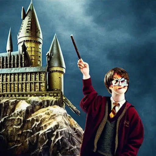 Prompt: “Harry Potter smoking a blunt of marijuana on top of Hogwarts castle”