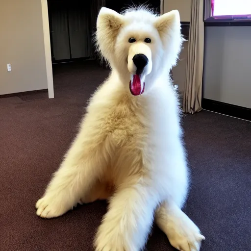 Prompt: LAS VEGAS, NV JUNE 7 2024: Fluffy gigantic adorable creature demands a hug.