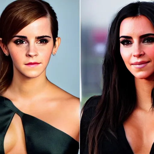 Image similar to A still of Emma Watson and Kim Kardashian combined into one person