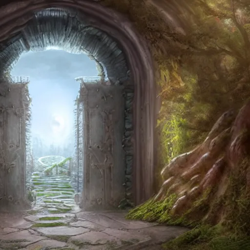 Image similar to beautiful matte painting of entrance to maze