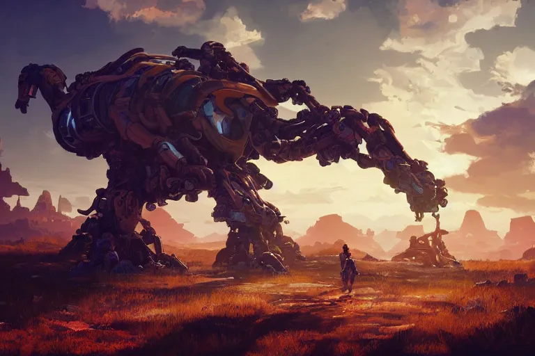 Image similar to shell - walker machine mecanical creature robot of horizon forbidden west horizon zero dawn radiating a glowing aura global illumination ray tracing hdr fanart arstation by ian pesty and alena aenami artworks in 4 k