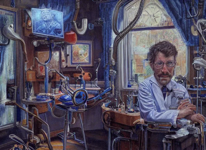 Prompt: a highly detailed magical portrait of a dentist, james gurney, james jean