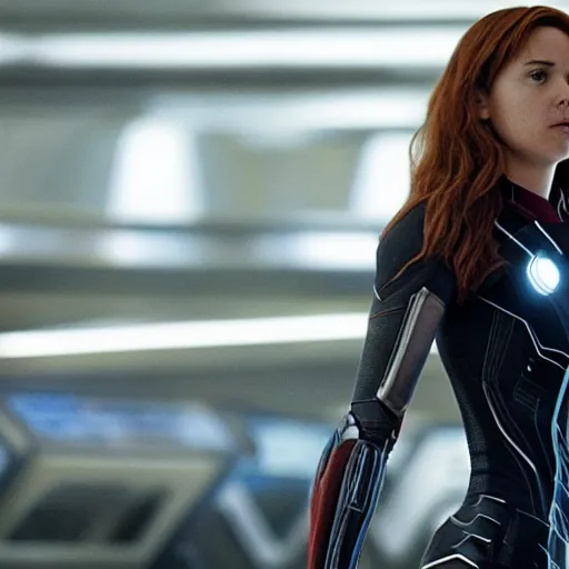 Image similar to A still of Shailene Woodley as Black Widow in Iron Man 2 (2010), close-up