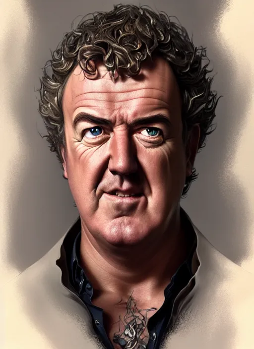 Image similar to portrait of jeremy clarkson, d & d, muscular, fantasy, intricate, elegant, highly detailed, digital painting, artstation, concept art, smooth, sharp focus, illustration, art by artgerm and greg rutkowski and alphonse mucha