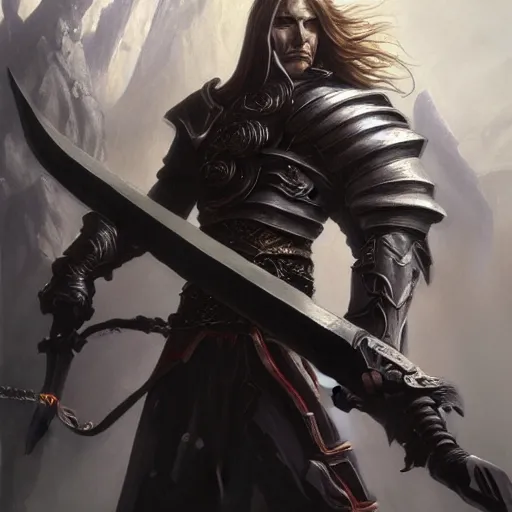 Image similar to fantasy painting of Elric wielding a giant black sword, painted by Bayard Wu, ultra detailed, 8k