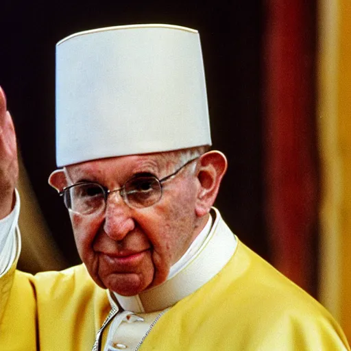Prompt: pope john paul the second as an amphibian, yellow press footage