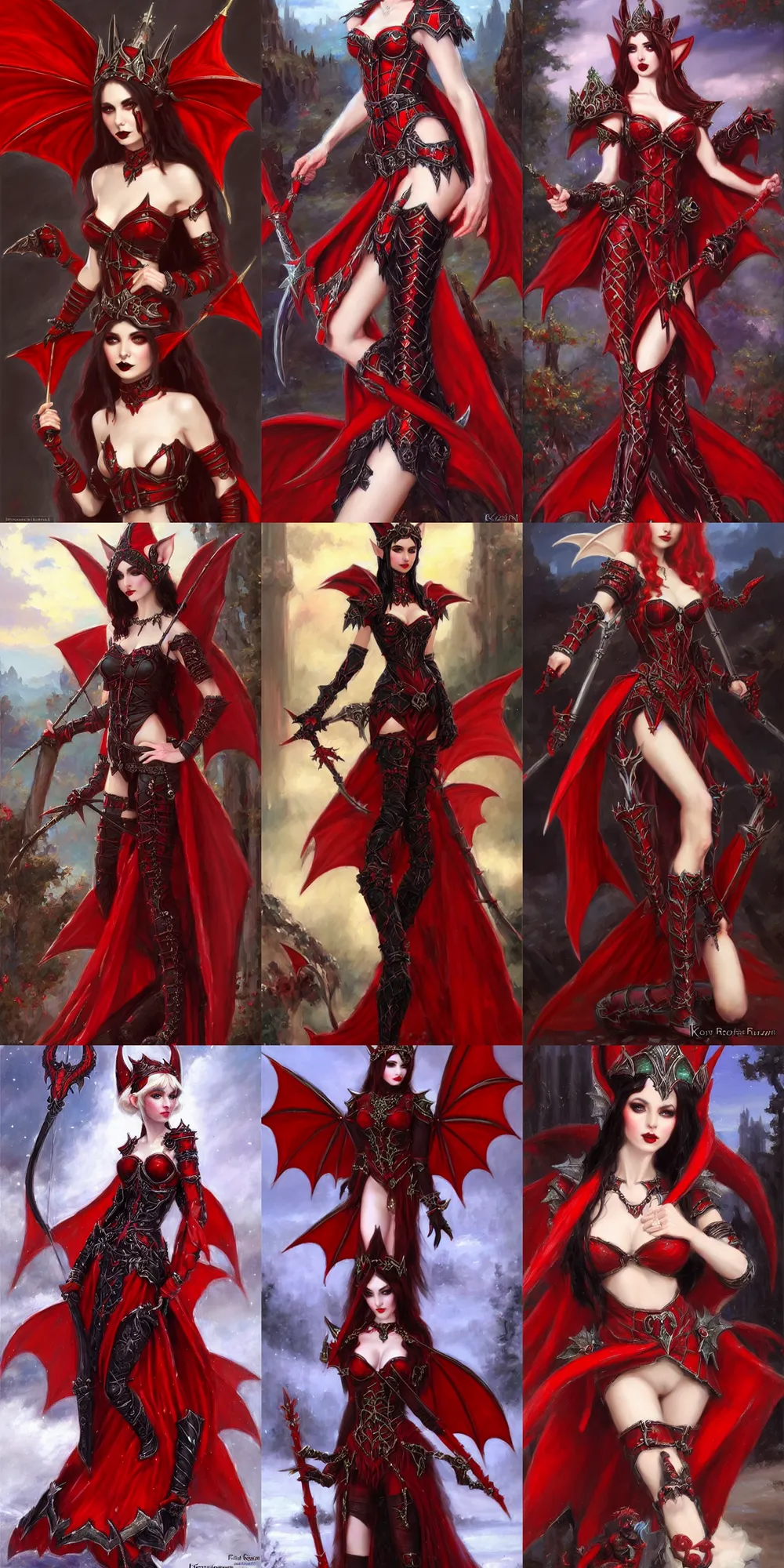 Prompt: Gothic elf princess in red dragon armor by Konstantin Razumov, a square crop from the full body shot with 1:2 aspect ratio