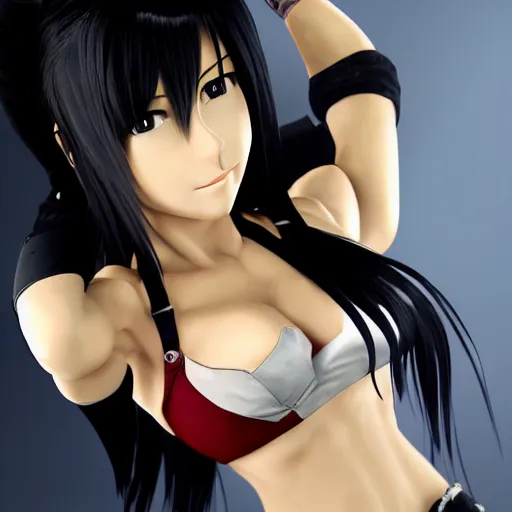 Image similar to head and body of tifa lockhart from final fantasy vii, highly detailed, anime style