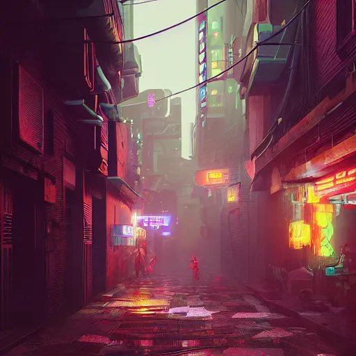 Image similar to a dark alleyway of a cyberpunk city, intricate artwork by Tooth Wu and wlop and beeple, octane render, hyper realism, 8k