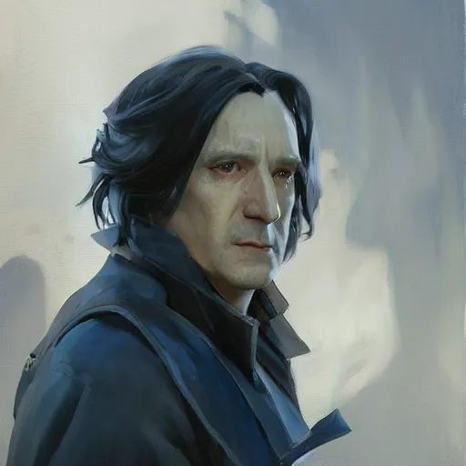 Prompt: greg manchess portrait painting of partially armored severus snape as overwatch character, medium shot, asymmetrical, profile picture, organic painting, sunny day, matte painting, bold shapes, hard edges, street art, trending on artstation, by huang guangjian and gil elvgren and sachin teng