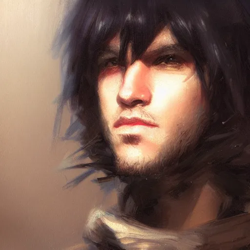 Image similar to A handsome, cute emo guy, close-up portrait by Gaston Bussiere, Craig Mullins, trending on artstation, artstationHD, artstationHQ, artstation digital artwork