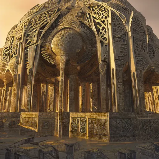 Image similar to epic modern building in style of persian monuments, 4k, hyperdetailed, trending on artstation, beautiful