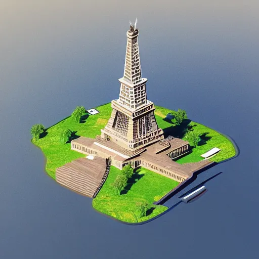 Image similar to an isometric globe with the statue of liberty the eiffel tower and other famous landmarks on it, 3 d render, 3 d model