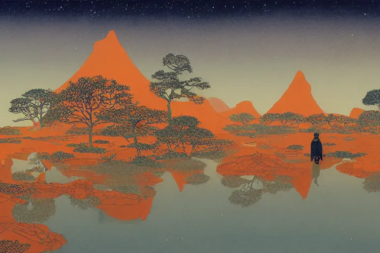 Prompt: a serene landscape by Dan McPharlin Ivan Bilibin Zhang Kechun