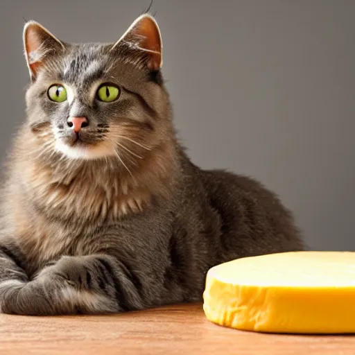 Prompt: cat with cheese for a head