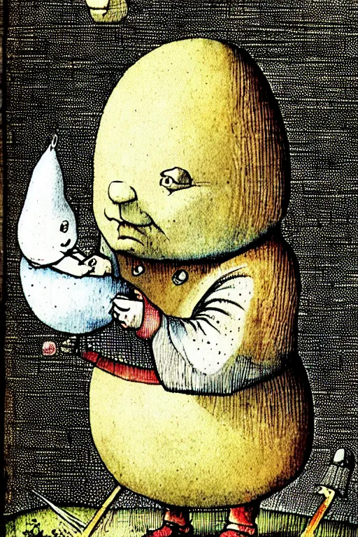 Image similar to hieronymus bosch illustration of humpty dumpty