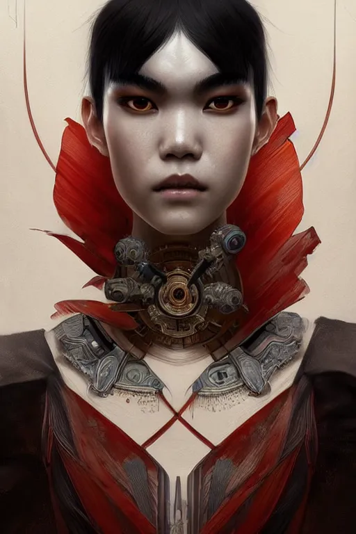 Image similar to symmetry!! portrait of tao okamoto in the style of god of war, machine parts embedded into face, intricate, elegant, highly detailed, digital painting, artstation, concept art, smooth, sharp focus, illustration, art by artgerm and greg rutkowski and alphonse mucha, 8 k