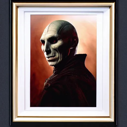 Image similar to ultra realistic portrait painting of javier bardem as lord voldemort, art by frank frazetta, 4 k, ultra realistic, highly detailed, epic lighting