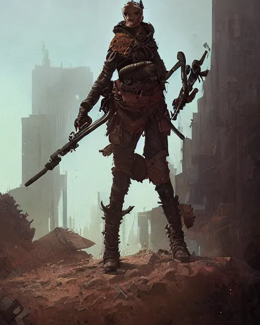 Image similar to hyper realistic photo of postapocalyptic nomad rider, full body, cinematic, artstation, cgsociety, greg rutkowski, james gurney, mignola, brom,