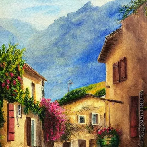 Prompt: “beautiful painting of a small village in italy at summer, landscape”