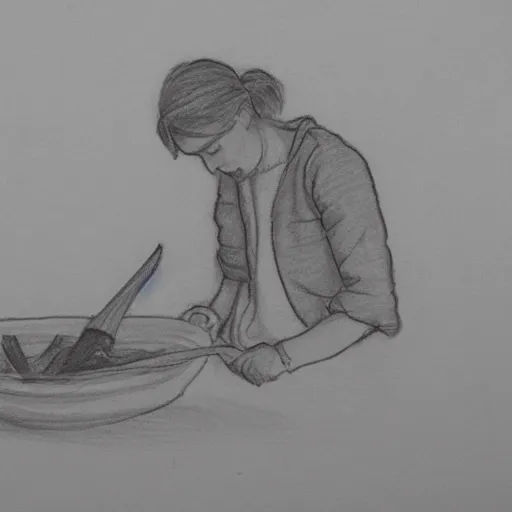 Image similar to pencil sketch of a woman chopping carrots