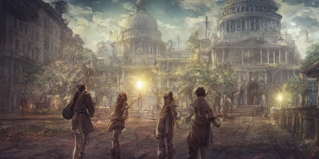 Image similar to and so we've come here today to dramatize a shameful condition. in a sense we've come to our nation's capital to cash a check. ultrafine highly detailed colorful illustration, intricate linework, sharp focus, octopath traveler, final fantasy, unreal engine highly rendered, global illumination, radiant light, intricate environment