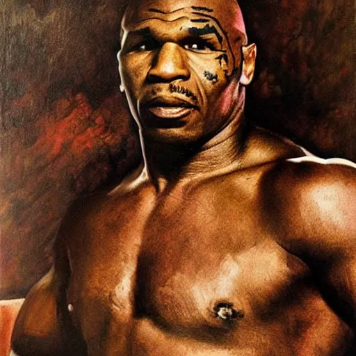 Prompt: Mike Tyson as alexander the great oil painting