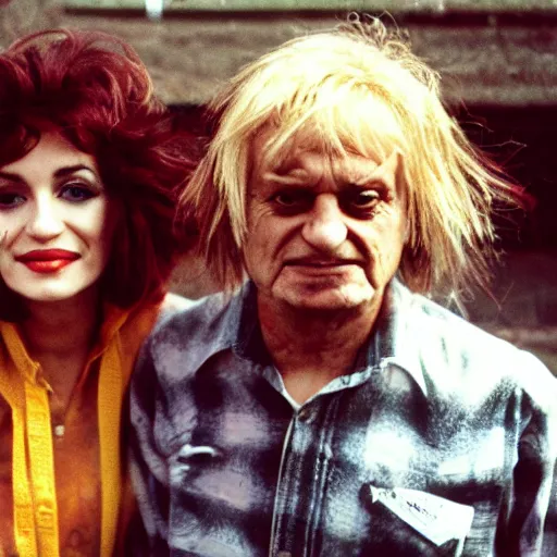 Prompt: photograph of a person with the characteristics of mark e smith and dolly parton