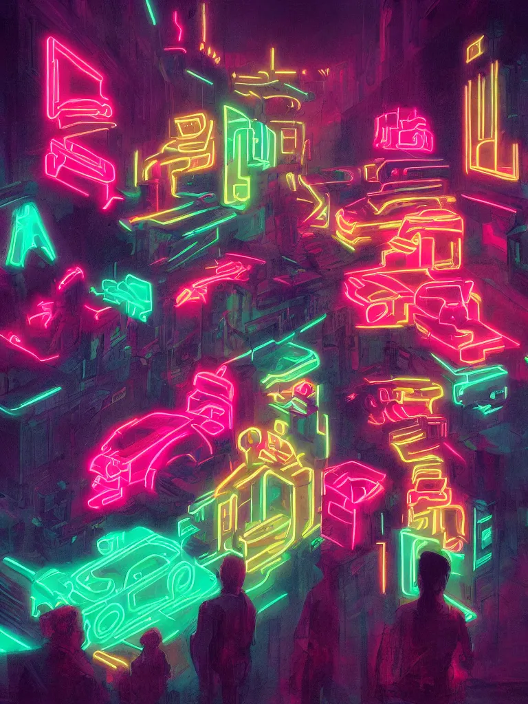 Image similar to neon lit faces by disney concept artists, blunt borders, rule of thirds