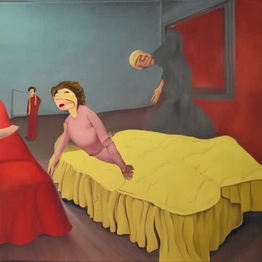 Prompt: surreal, sweet dreams, art in the style of paula rego