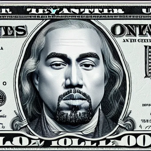 Image similar to “U.S 100 dollar bill with Kanye West as the face”