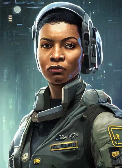 Sgt. Sophia Igwe. Strong cyberpunk female USN Assault | Stable Diffusion