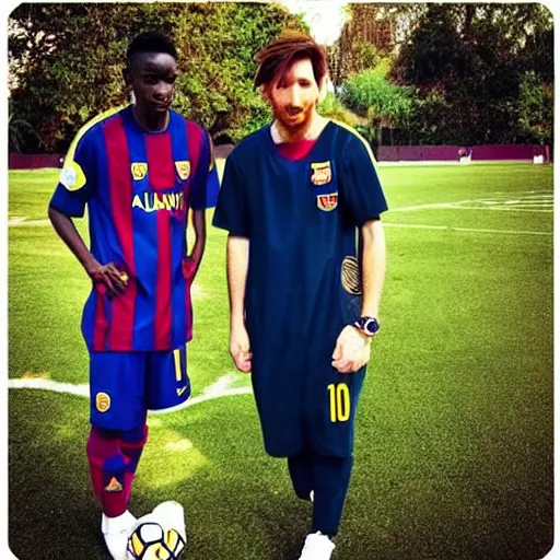 Image similar to “doctor simi and Messi playing soccer”