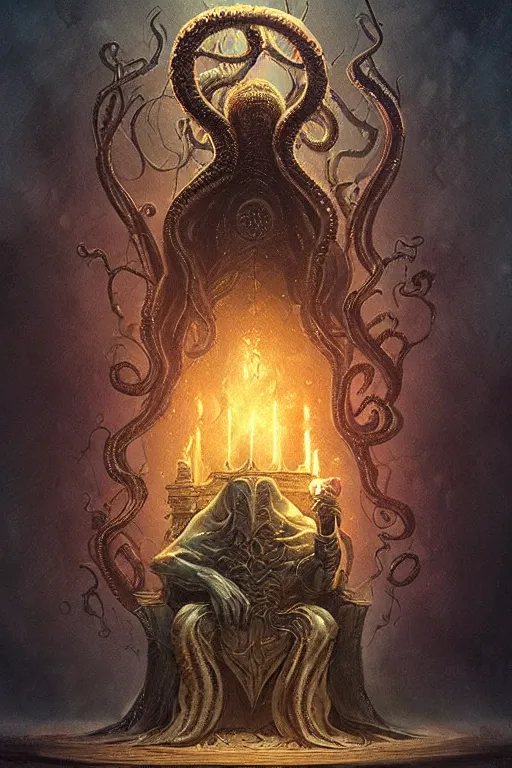 Image similar to lovecraftian king on a throne, digital art, in the style of greg rutkowski, trending on artstation