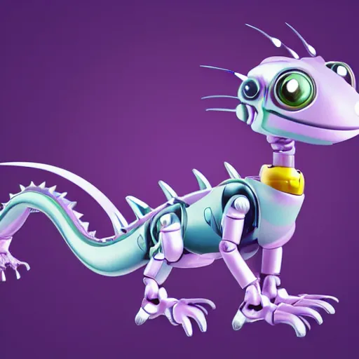 Prompt: very cute small purple robototechnic dragon with well-designed head and four legs, Disney, digital art