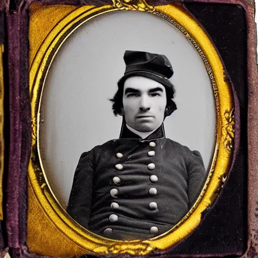 Prompt: a daguerreotype of nathan fielder dressed as a civil war soldier, detailed, realistic,