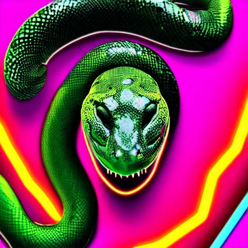 Image similar to green python snake head in hoodie, portrait, vaporwave, synthwave, neon, vector graphics, cinematic, volumetric lighting, f 8 aperture, cinematic eastman 5 3 8 4 film, photorealistic