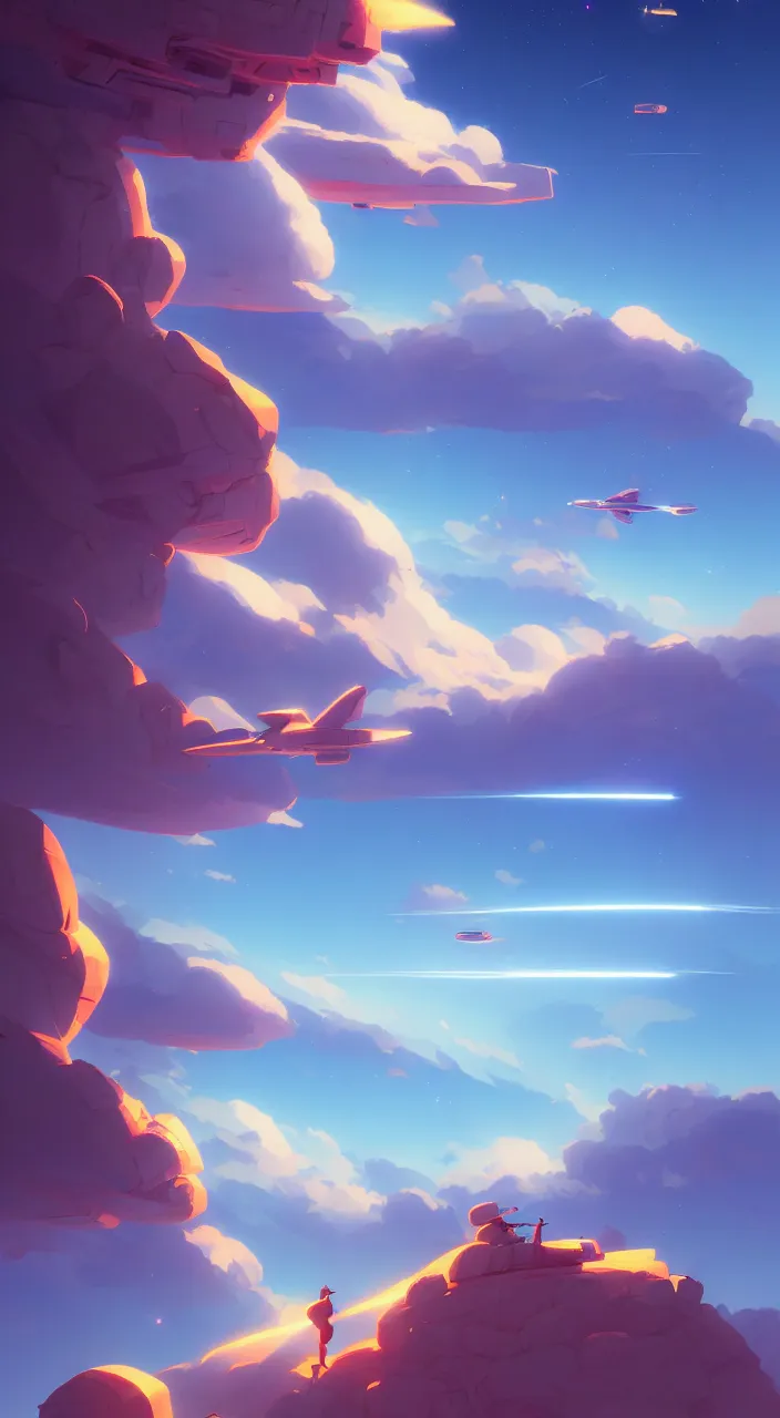 Image similar to incredible, mindblowing, rockets taking off into the clouds long exposure and humans watching, in marble incrusted of legends official fanart behance hd by jesper ejsing, by rhads, makoto shinkai and lois van baarle, ilya kuvshinov, rossdraws global illumination