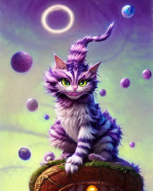 Image similar to an adorable cheshire cat in wonderland | highly detailed | very intricate | symmetrical | fantasy and whimsical and magical | soft cinematic lighting | disney pixar | award - winning | painted by donato giancola and paul lehr and ross tran | pastel color palette | featured on artstation