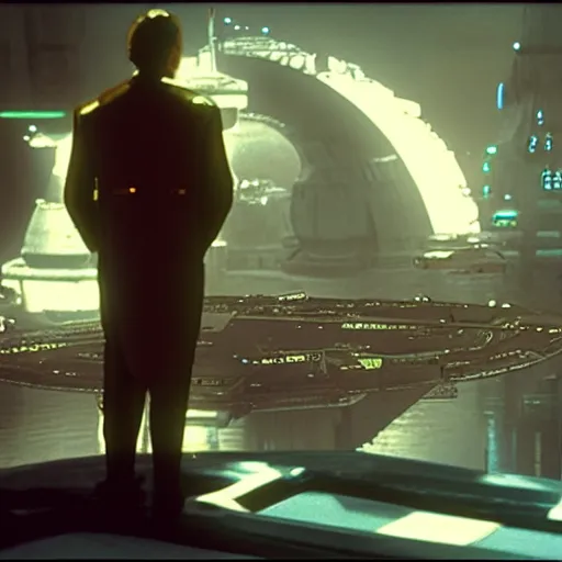 Image similar to jerma visiting coruscant, movie screenshot from star wars