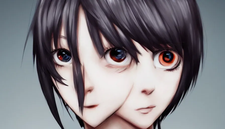 Image similar to cute anime girl, heterochromia, photorealistic