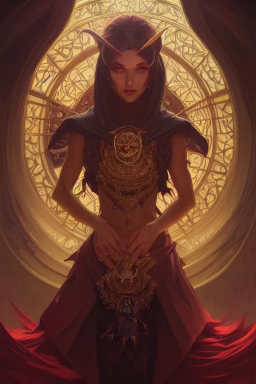 Prompt: dark fantasy, evil magician portrait, dark surrealist , fantasy, intricate, elegant, highly detailed, digital painting, artstation, concept art, smooth, sharp focus, illustration, art by artgerm and greg rutkowski and alphonse mucha